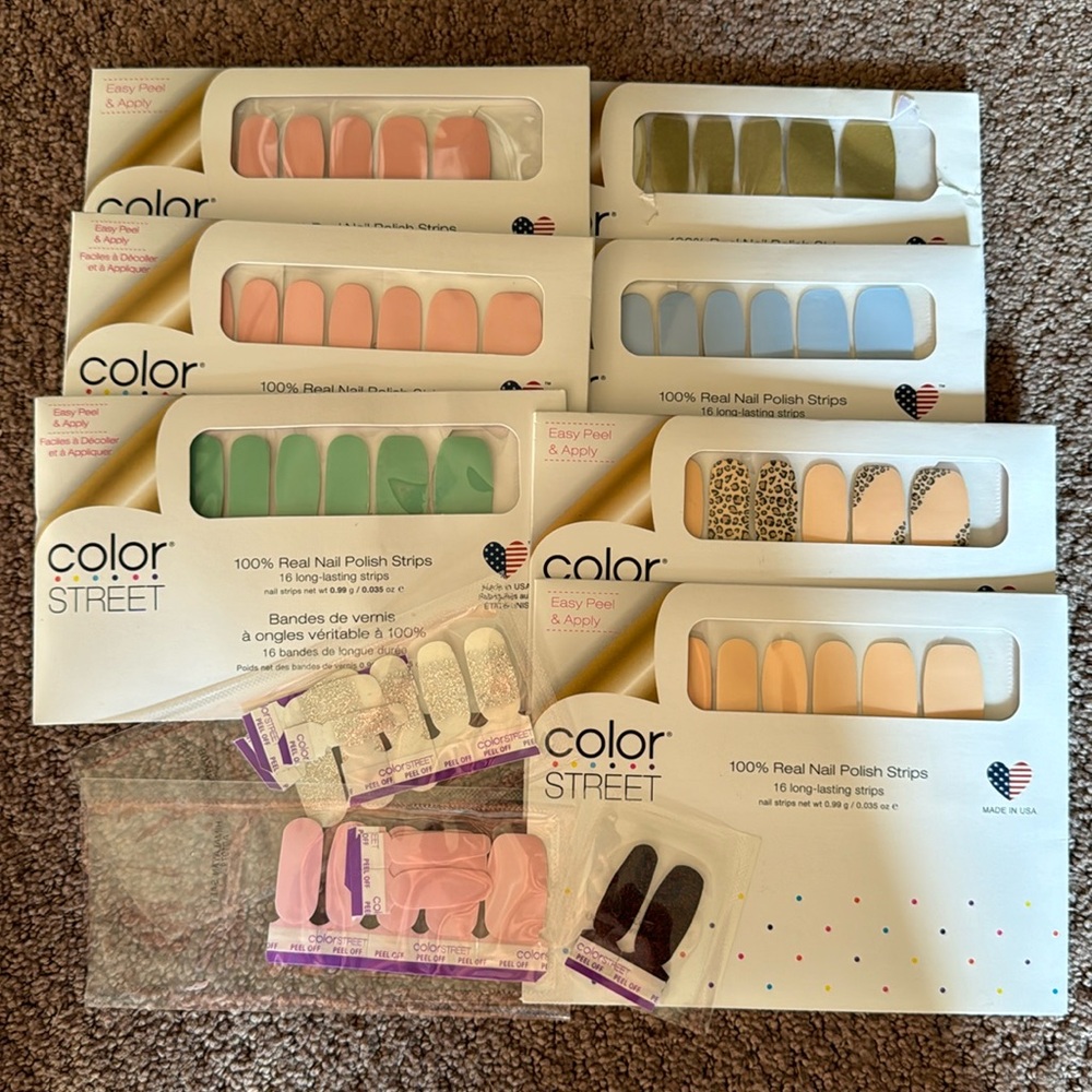 Color Street Nail Strips Lot : léopard, pink, blue, gold, green, neutral